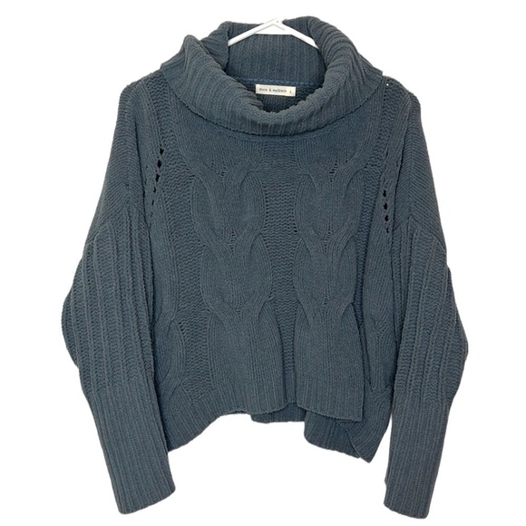 Moon & Madison Blue-Gray Plush Cowl Neck Knit Sweater - Picture 1 of 8